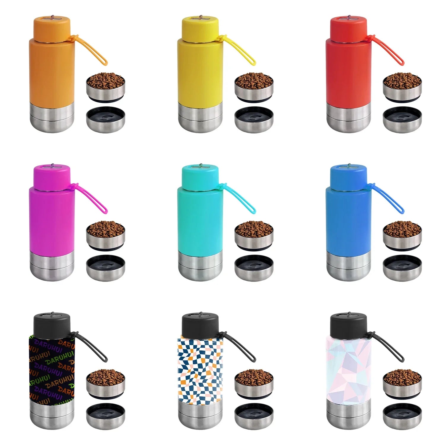 Reusable 24Oz 32Oz 64Oz Portable Water Bottle Pet Feeder Travel Bowl Dog Thermal Bottle With Dog Harness Set