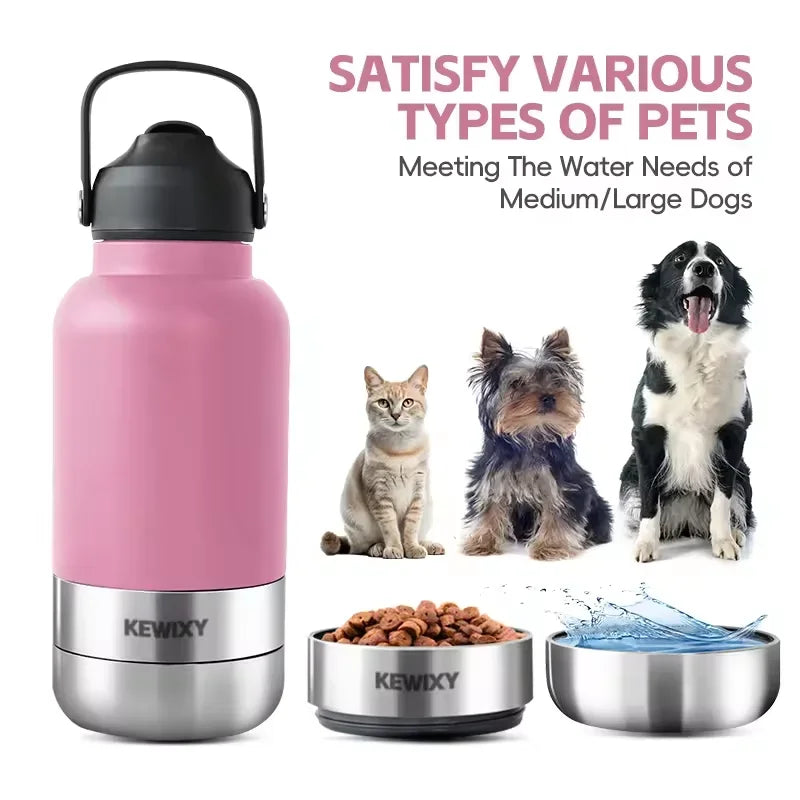 Reusable 24Oz 32Oz 64Oz Portable Water Bottle Pet Feeder Travel Bowl Dog Thermal Bottle With Dog Harness Set